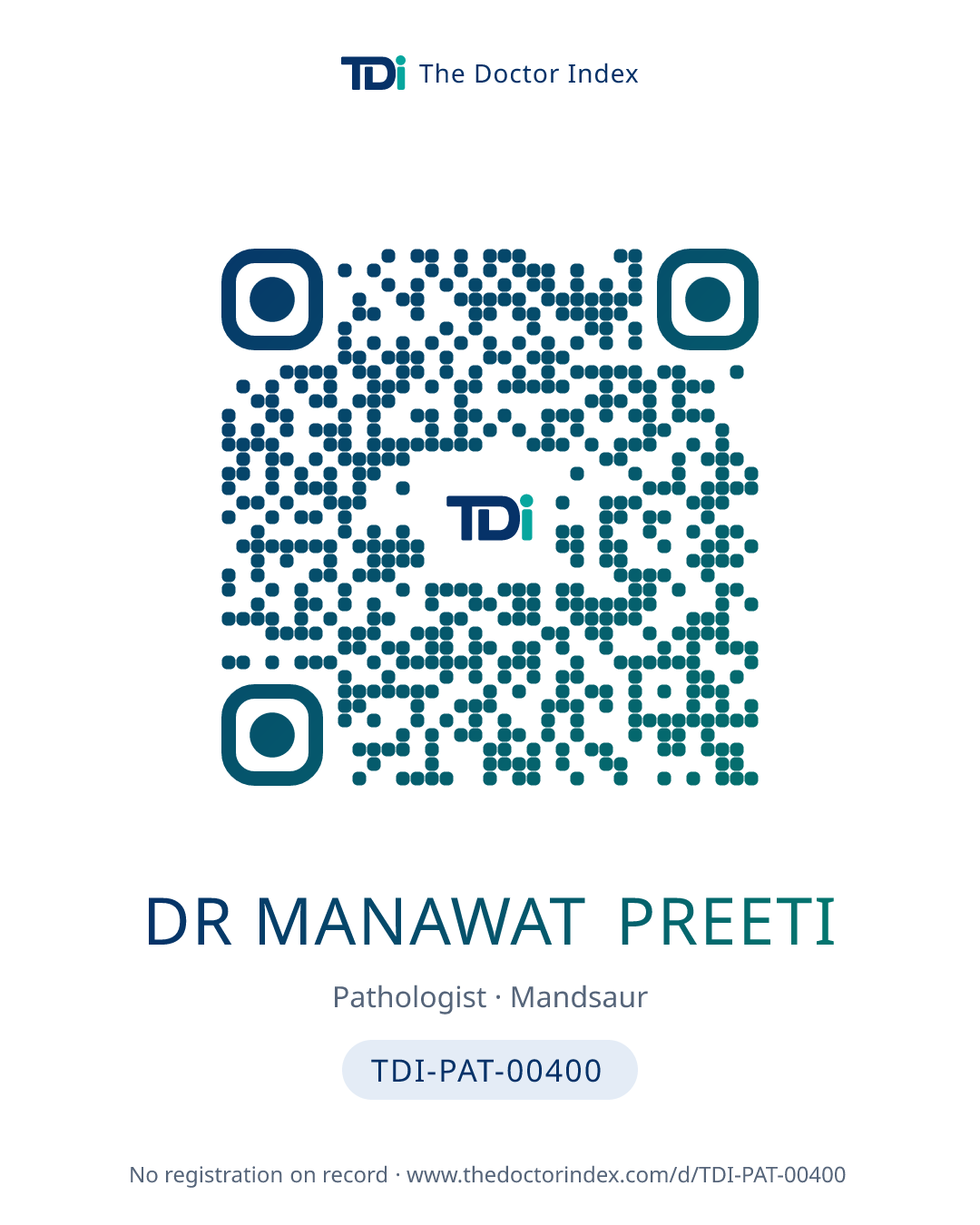 QR card for Dr Manawat Preeti, TDI-PAT-00400