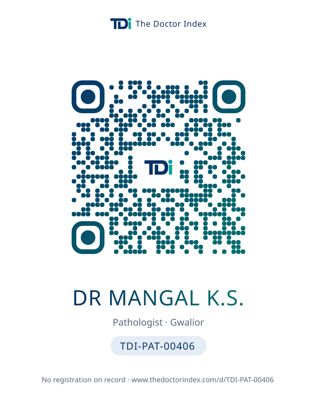 QR card for Dr Mangal K.S., TDI-PAT-00406