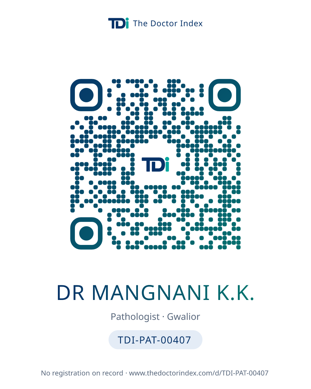 QR card for Dr Mangnani K.K., TDI-PAT-00407