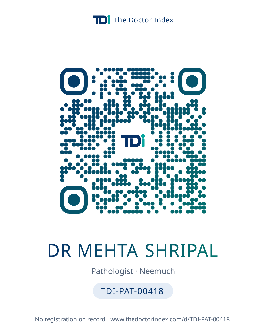QR card for Dr Mehta Shripal, TDI-PAT-00418