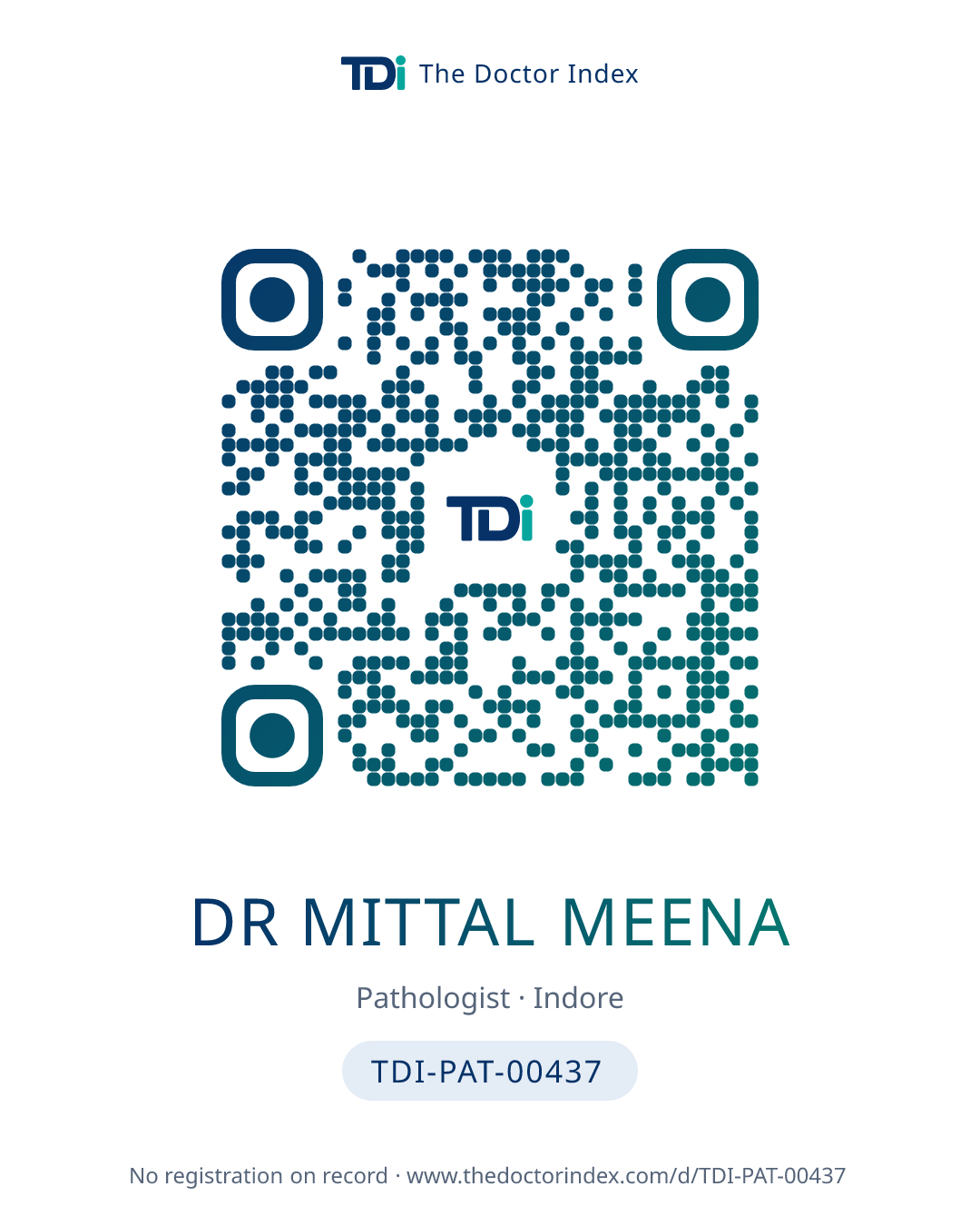 QR card for Dr Mittal Meena, TDI-PAT-00437