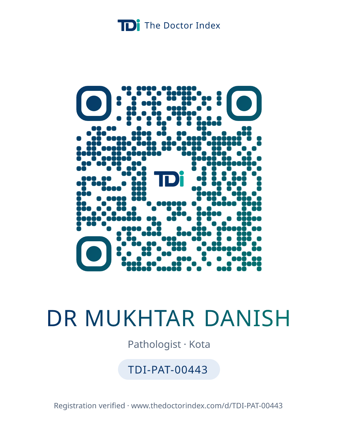 QR card for Dr Mukhtar Danish, TDI-PAT-00443