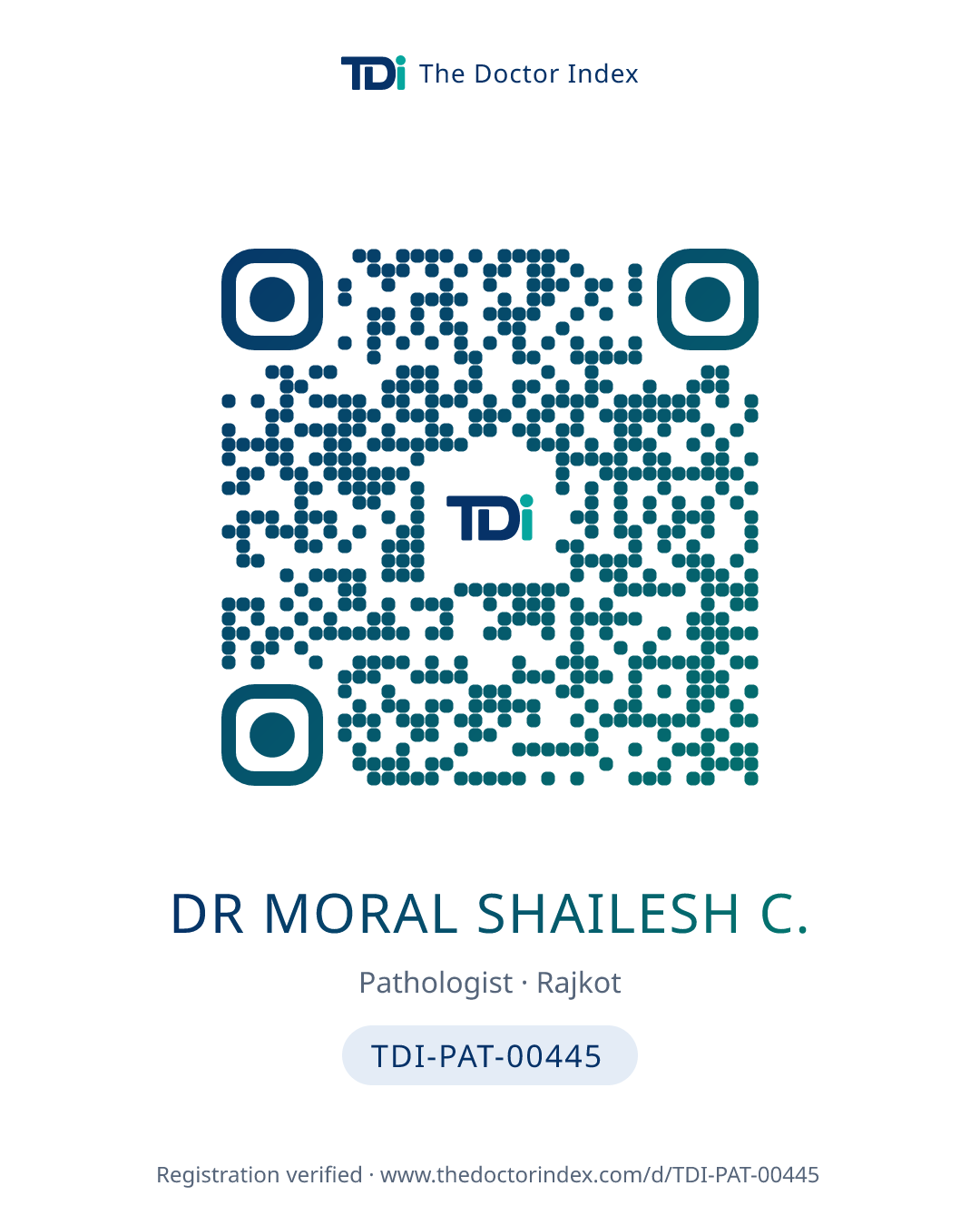 QR card for Dr Moral Shailesh C., TDI-PAT-00445