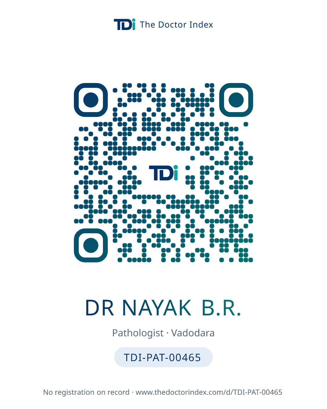 QR card for Dr Nayak B.R., TDI-PAT-00465