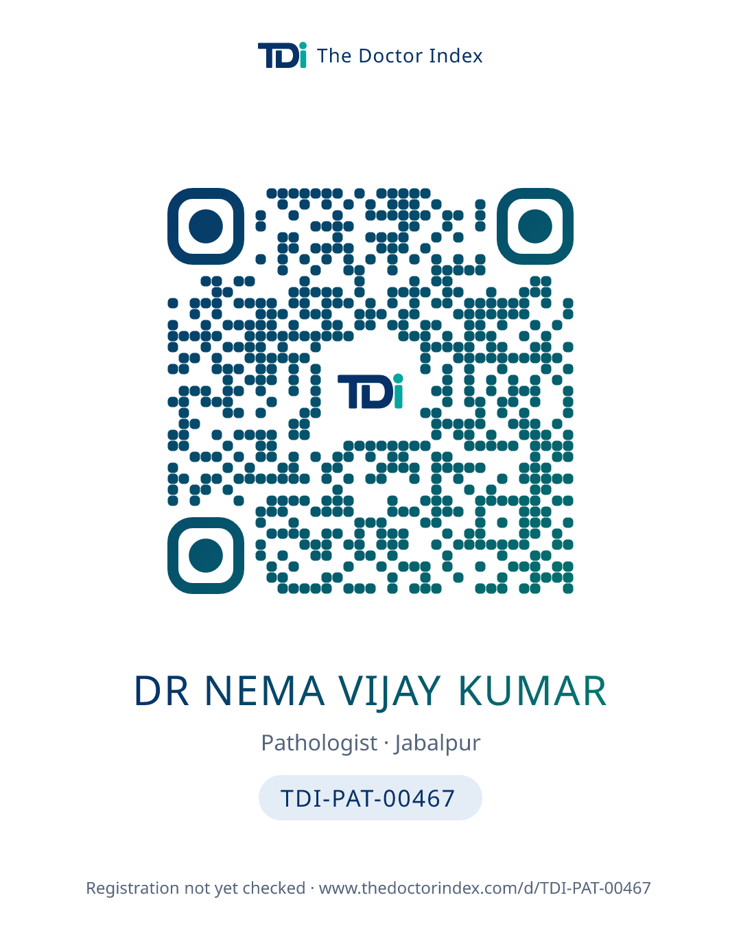 QR card for Dr Nema Vijay Kumar, TDI-PAT-00467