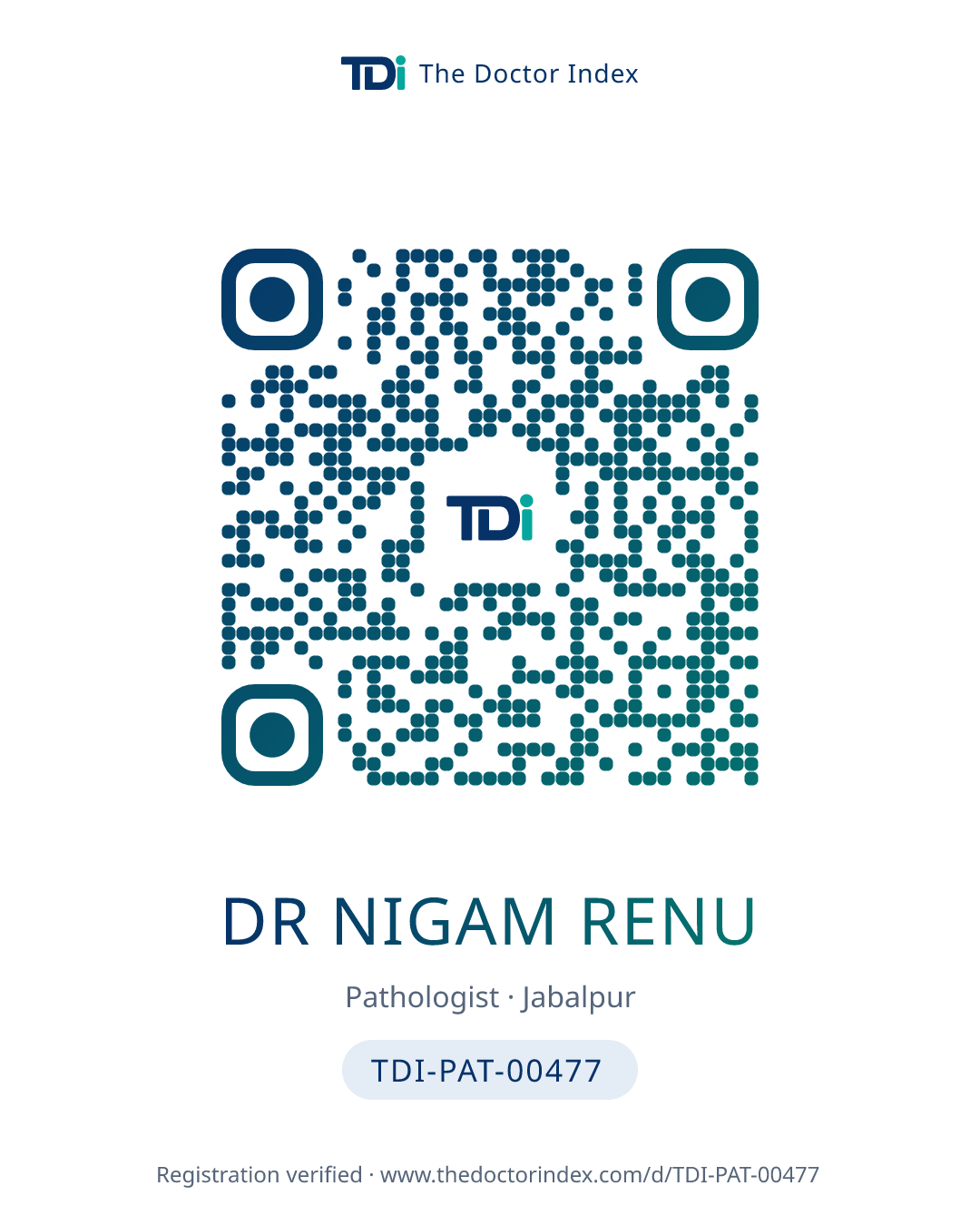 QR card for Dr Nigam Renu, TDI-PAT-00477