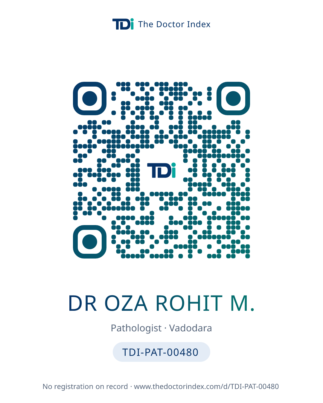 QR card for Dr Oza Rohit M., TDI-PAT-00480
