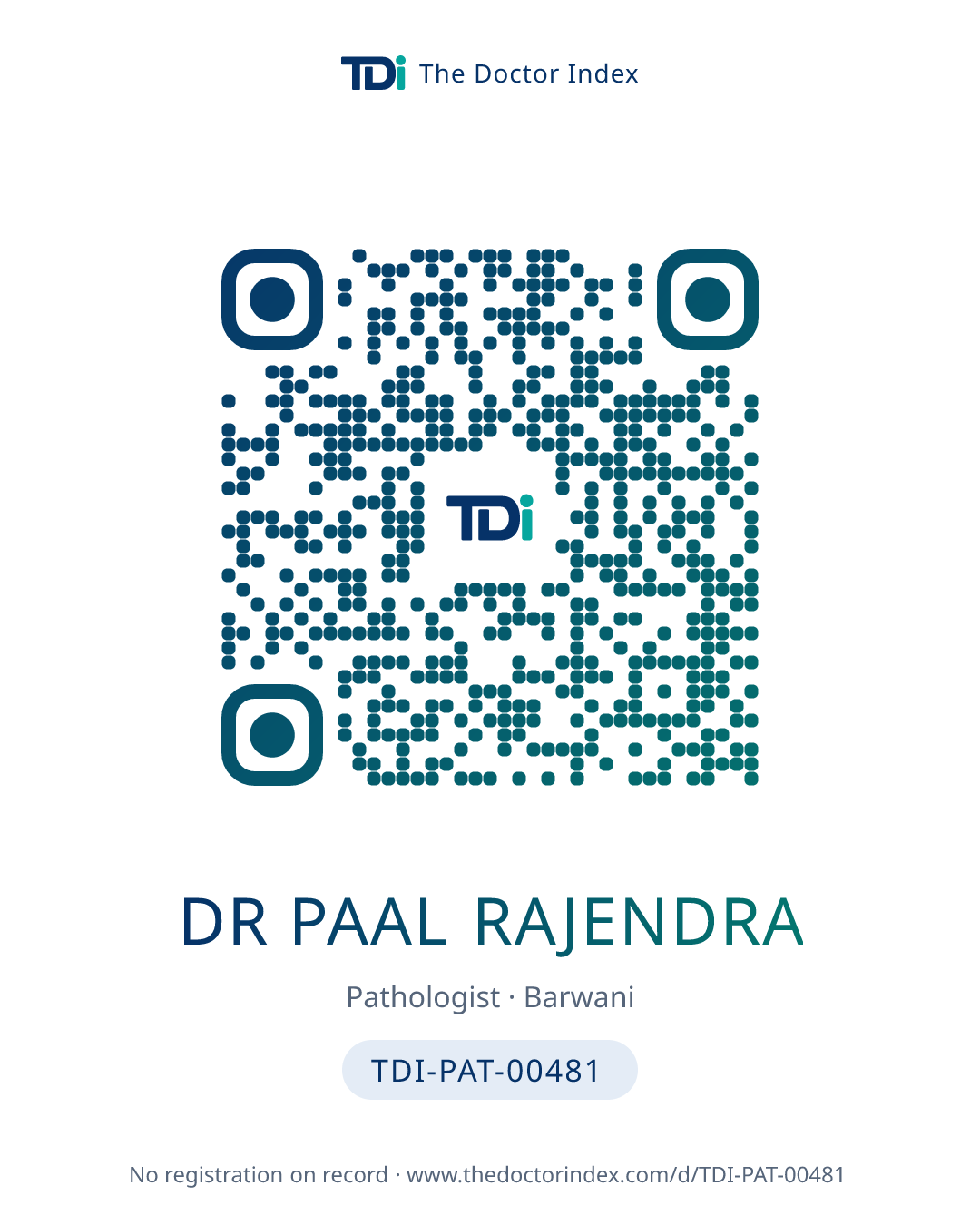 QR card for Dr Paal Rajendra, TDI-PAT-00481