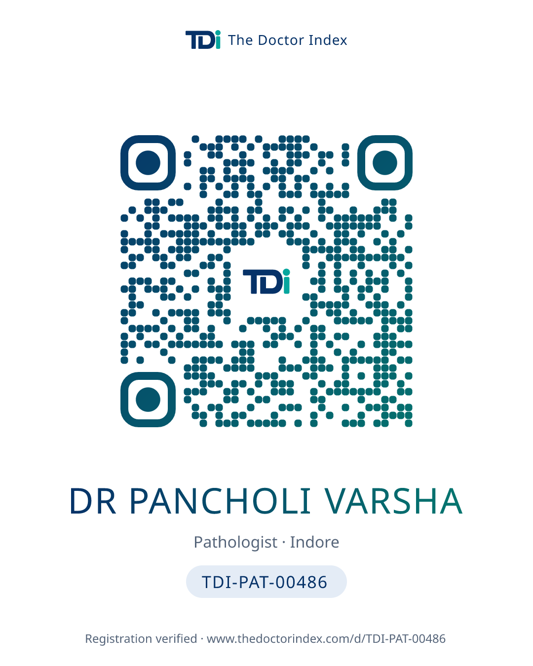 QR card for Dr Pancholi Varsha, TDI-PAT-00486