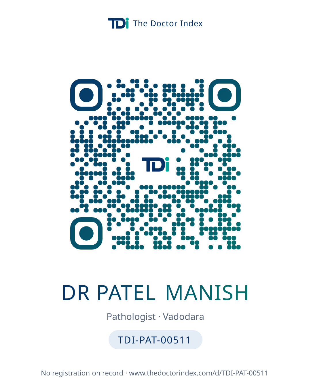 QR card for Dr Patel Manish, TDI-PAT-00511