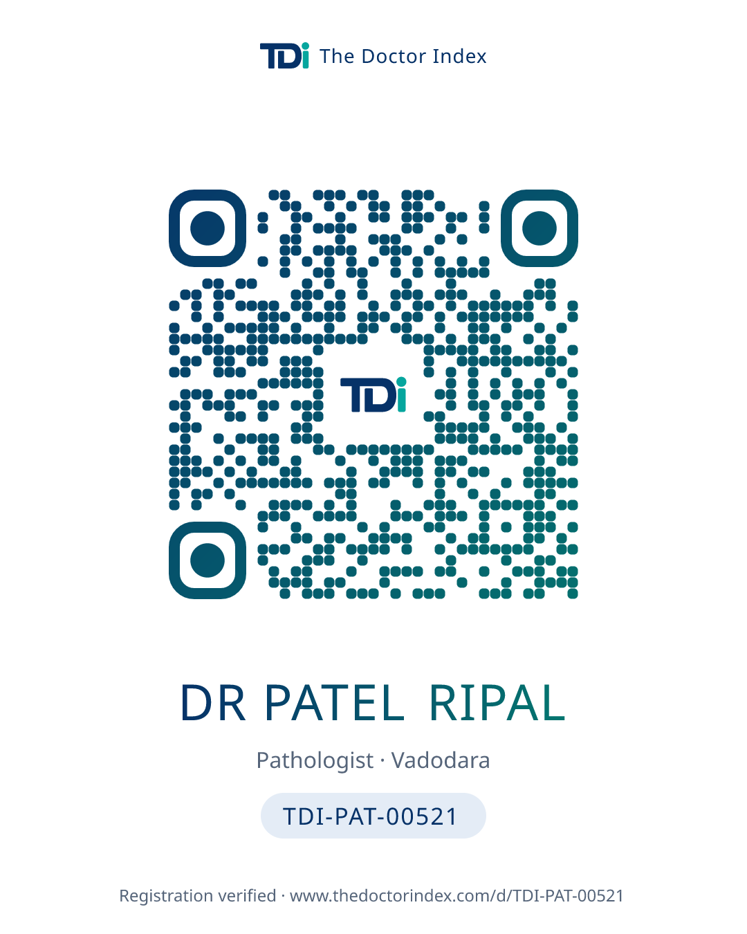 QR card for Dr Patel Ripal, TDI-PAT-00521