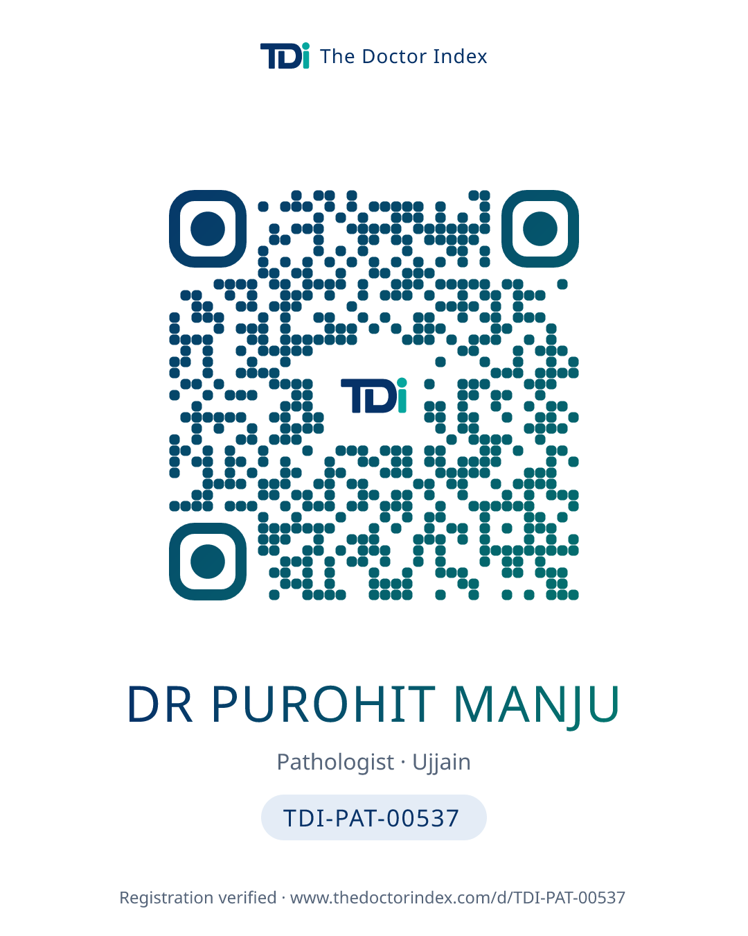 QR card for Dr Purohit Manju, TDI-PAT-00537