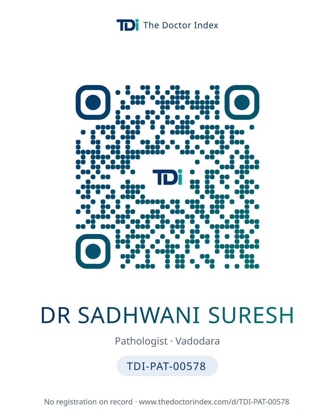 QR card for Dr Sadhwani Suresh, TDI-PAT-00578