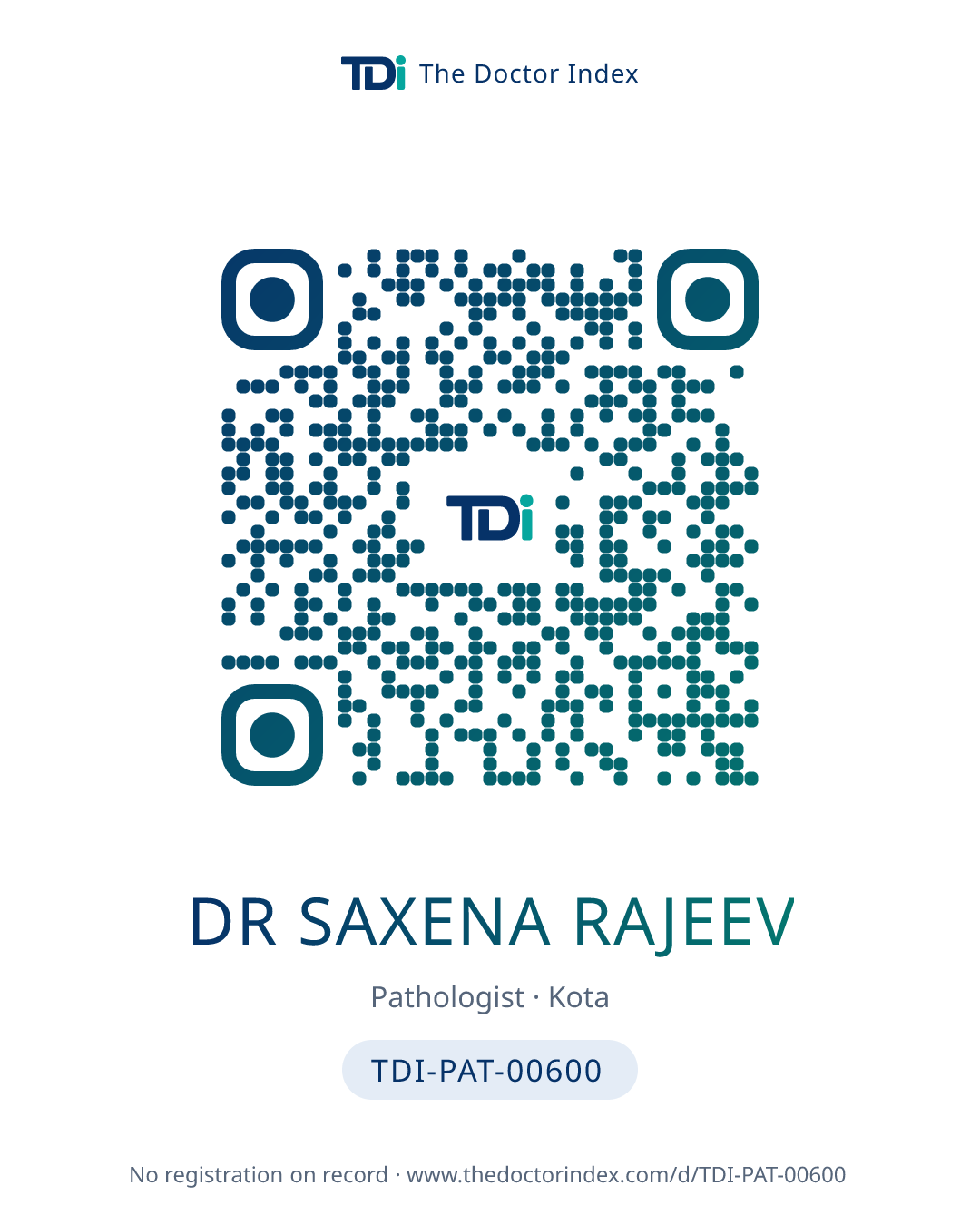 QR card for Dr Saxena Rajeev, TDI-PAT-00600