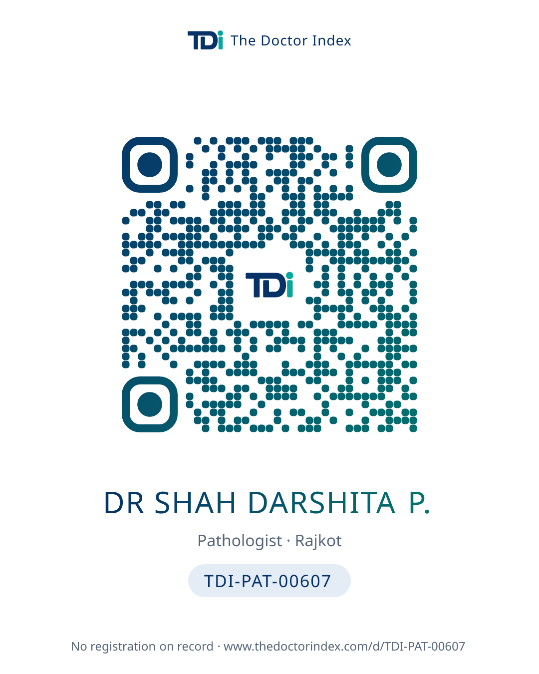 QR card for Dr Shah Darshita P., TDI-PAT-00607