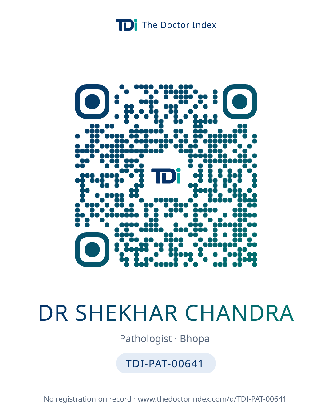 QR card for Dr Shekhar Chandra, TDI-PAT-00641