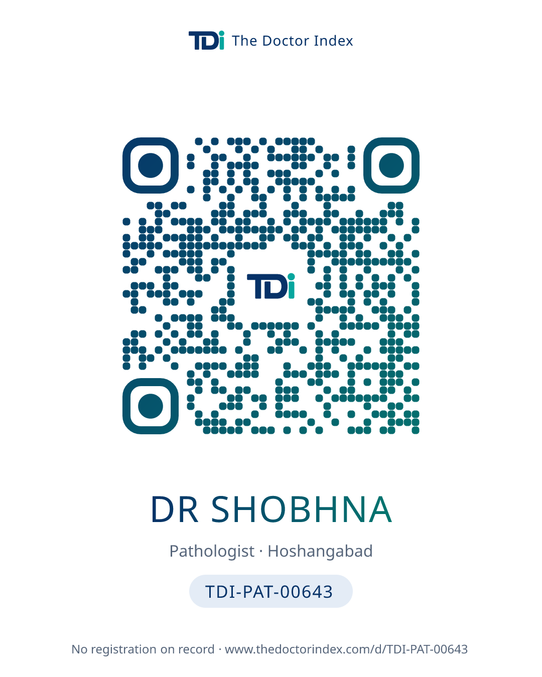 QR card for Dr Shobhna, TDI-PAT-00643