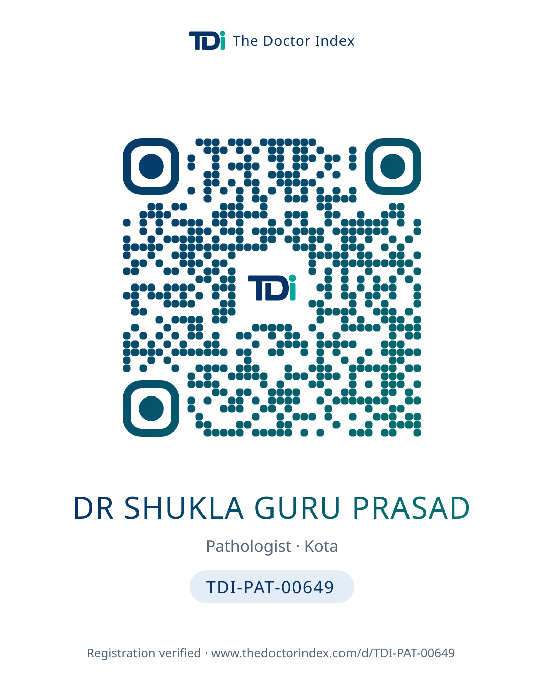 QR card for Dr Shukla Guru Prasad, TDI-PAT-00649
