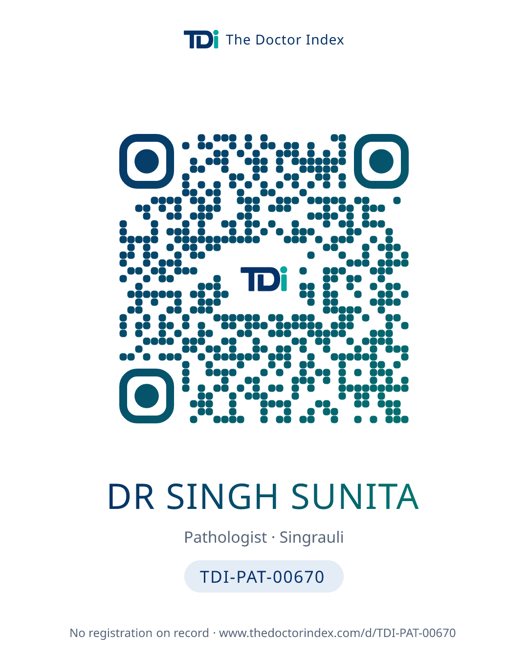 QR card for Dr Singh Sunita, TDI-PAT-00670