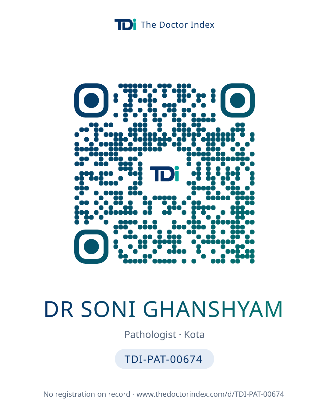 QR card for Dr Soni Ghanshyam, TDI-PAT-00674