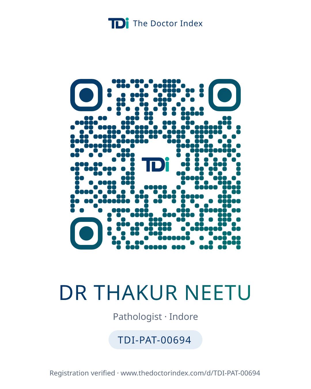 QR card for Dr Thakur Neetu, TDI-PAT-00694