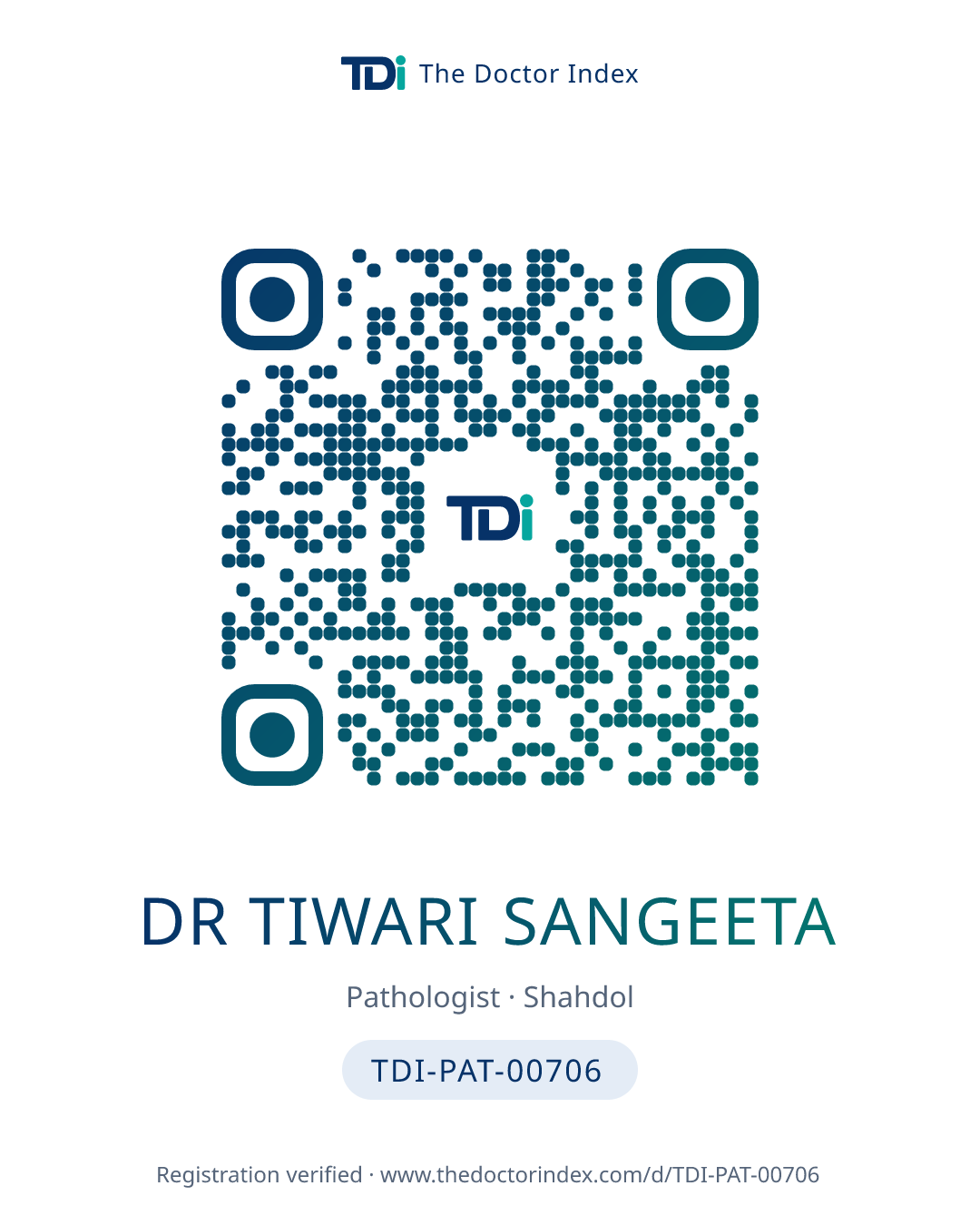 QR card for Dr Tiwari Sangeeta, TDI-PAT-00706