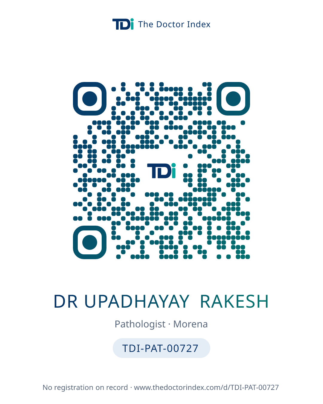 QR card for Dr Upadhayay Rakesh, TDI-PAT-00727