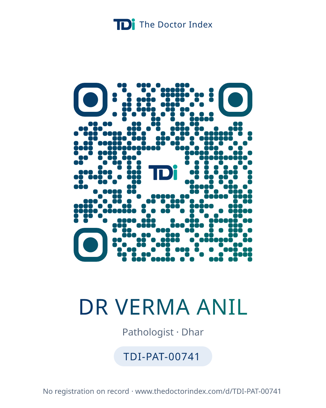 QR card for Dr Verma Anil, TDI-PAT-00741