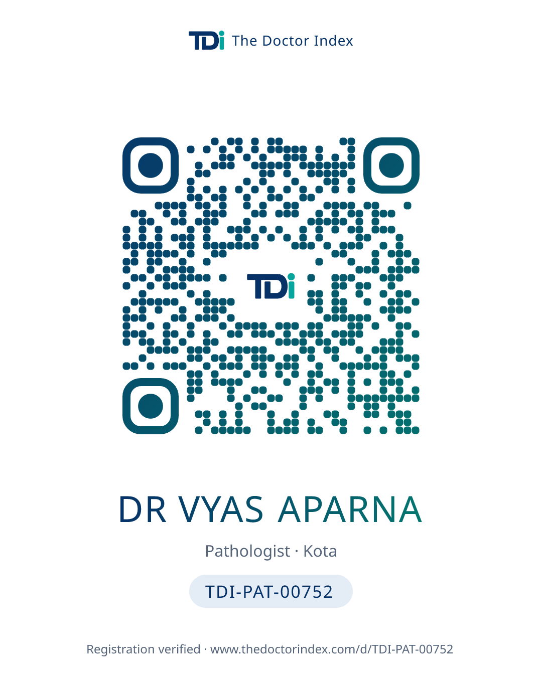 QR card for Dr Vyas Aparna, TDI-PAT-00752