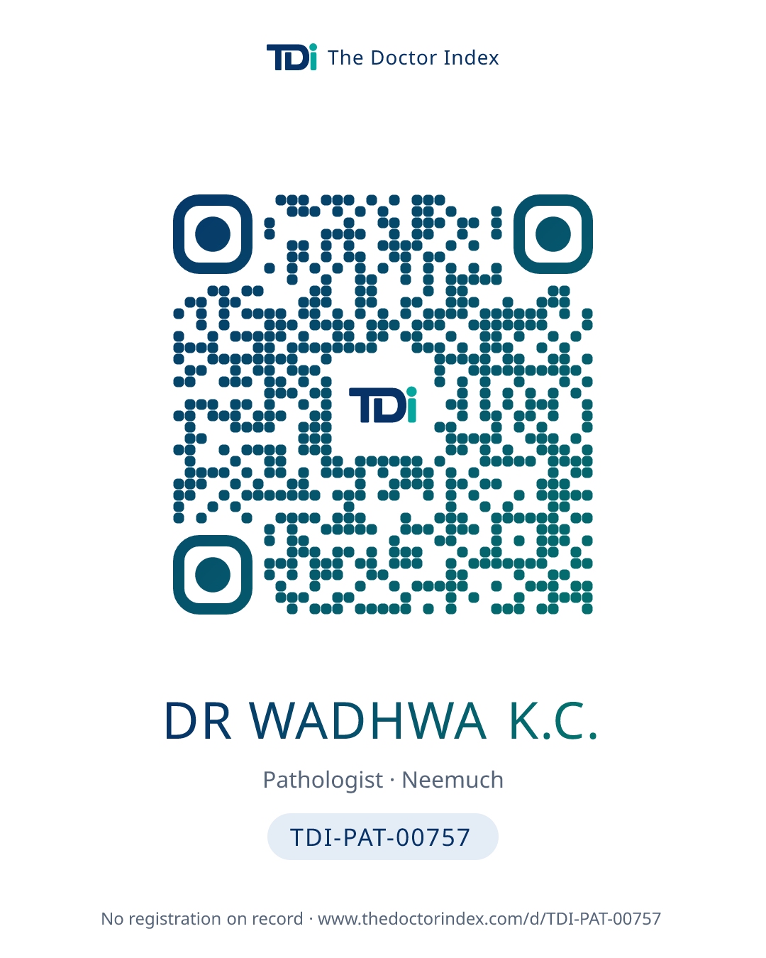 QR card for Dr Wadhwa K.C., TDI-PAT-00757