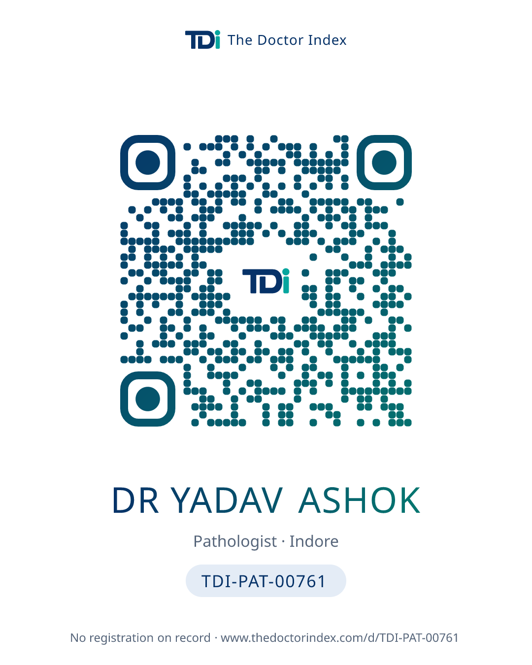 QR card for Dr Yadav Ashok, TDI-PAT-00761