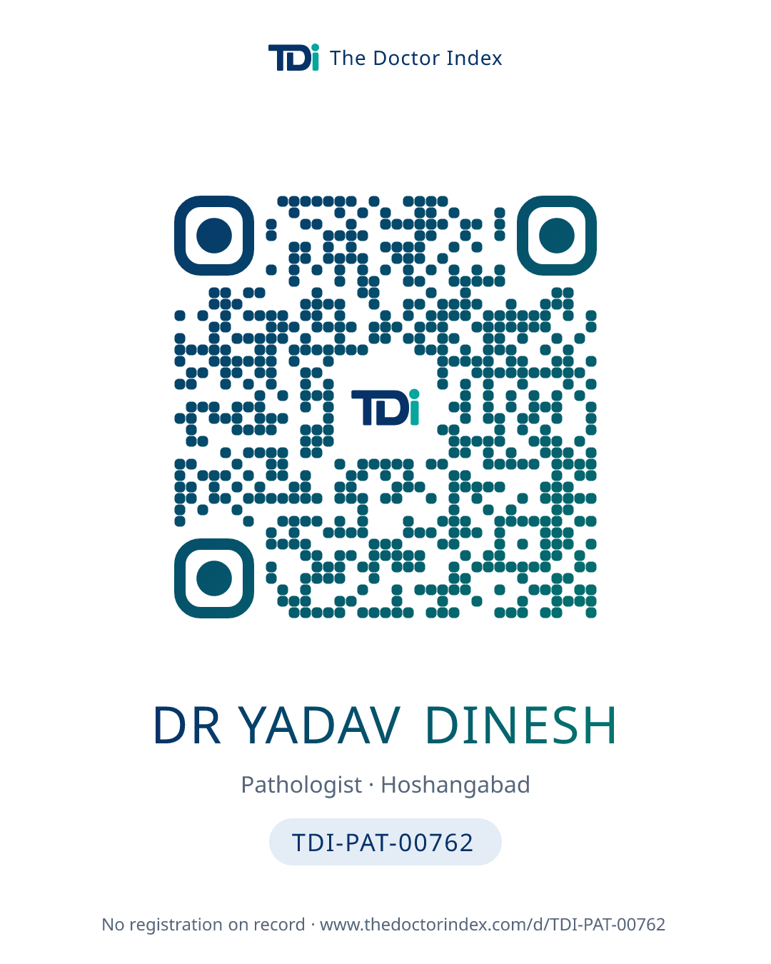 QR card for Dr Yadav Dinesh, TDI-PAT-00762