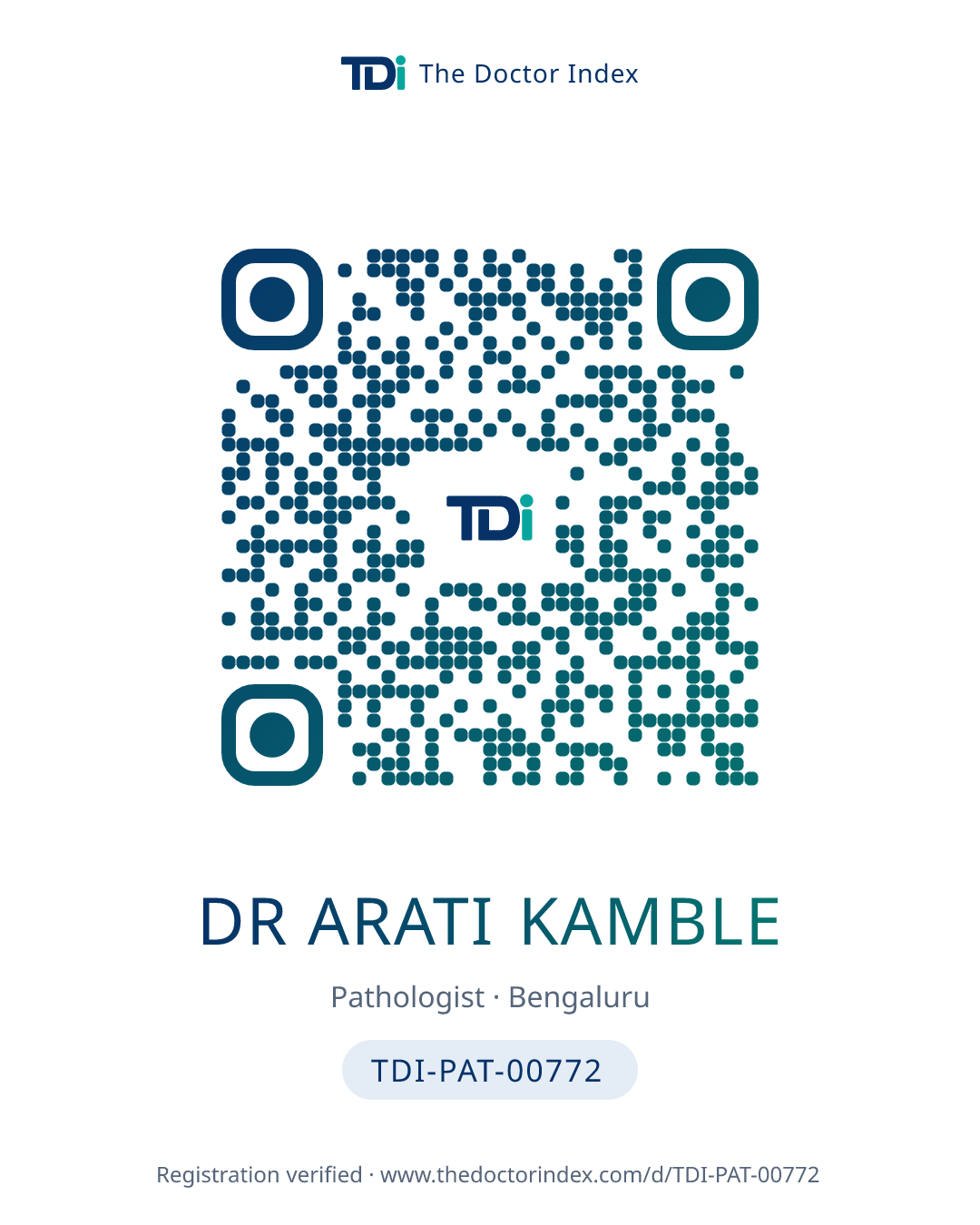 QR card for Dr Arati Kamble, TDI-PAT-00772