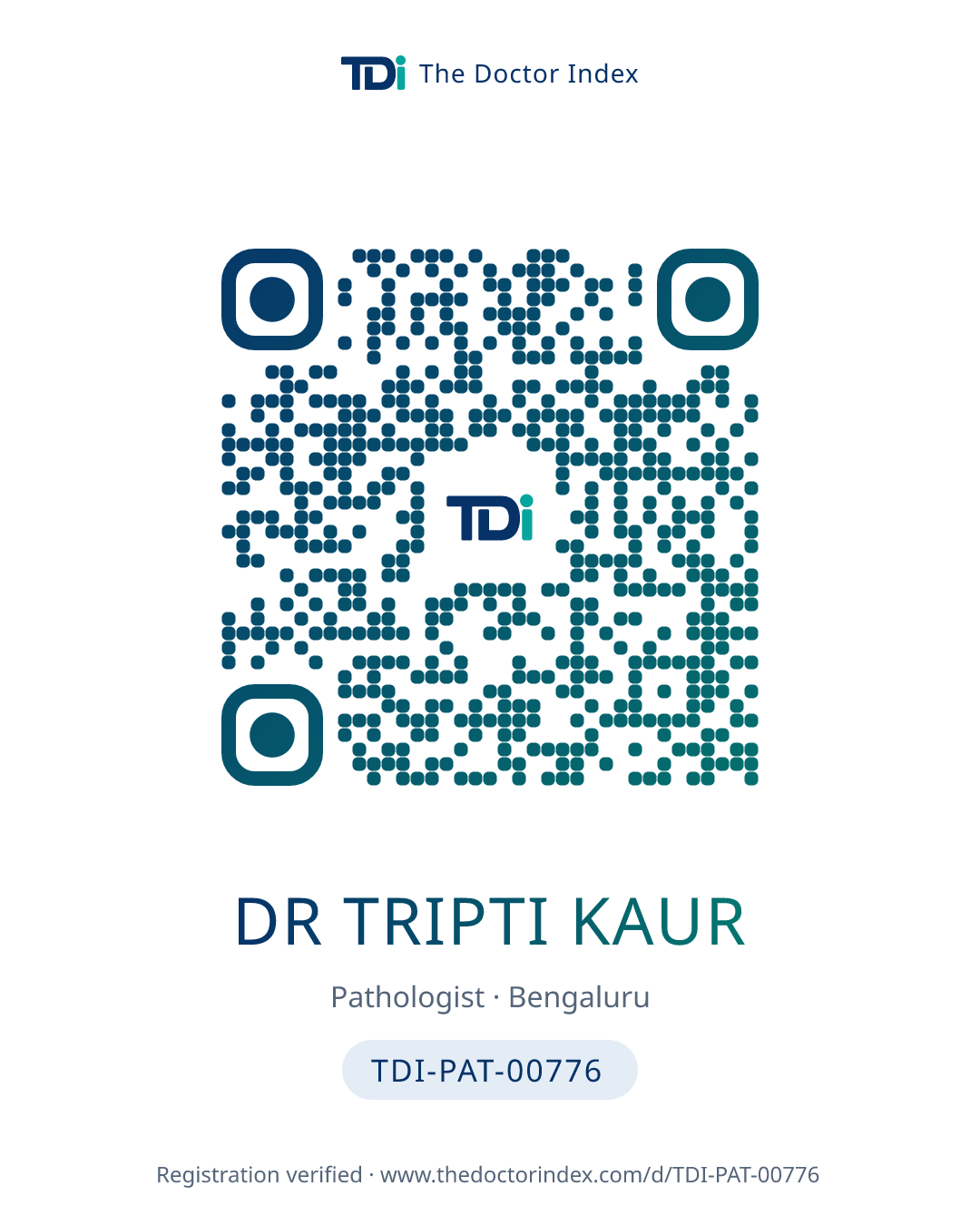 QR card for Dr Tripti Kaur, TDI-PAT-00776