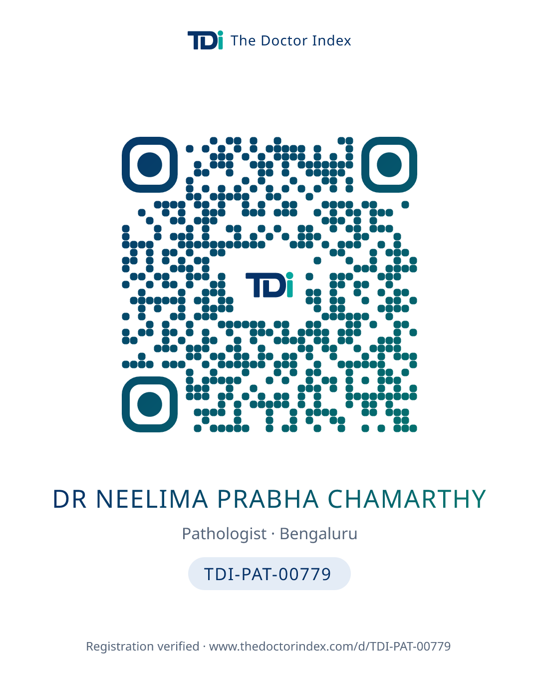 QR card for Dr Neelima Prabha Chamarthy, TDI-PAT-00779