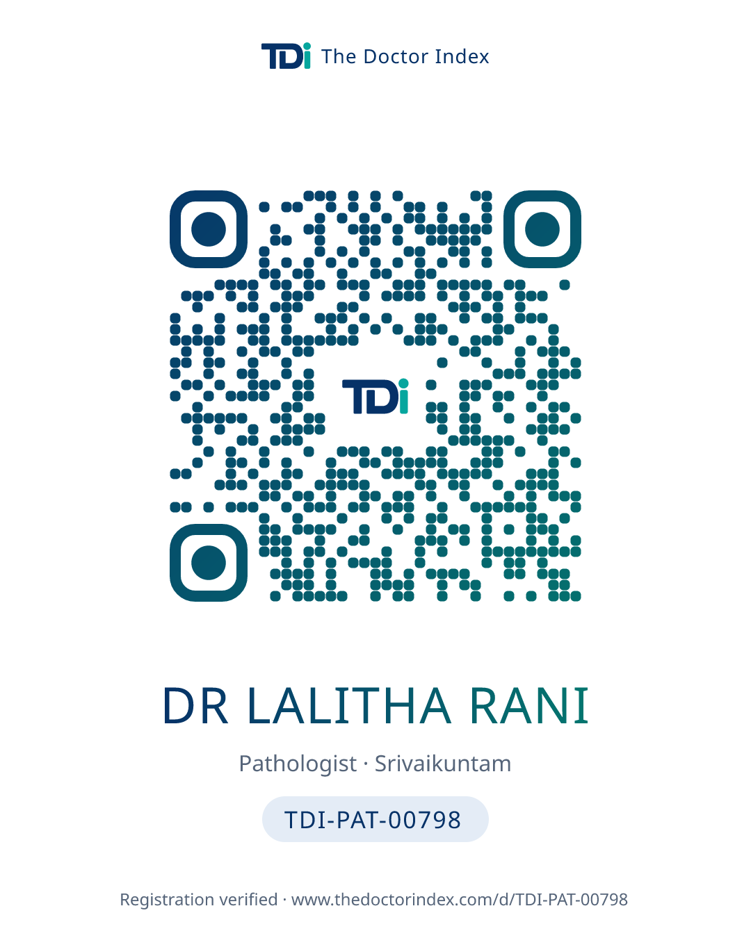 QR card for Dr Lalitha Rani, TDI-PAT-00798