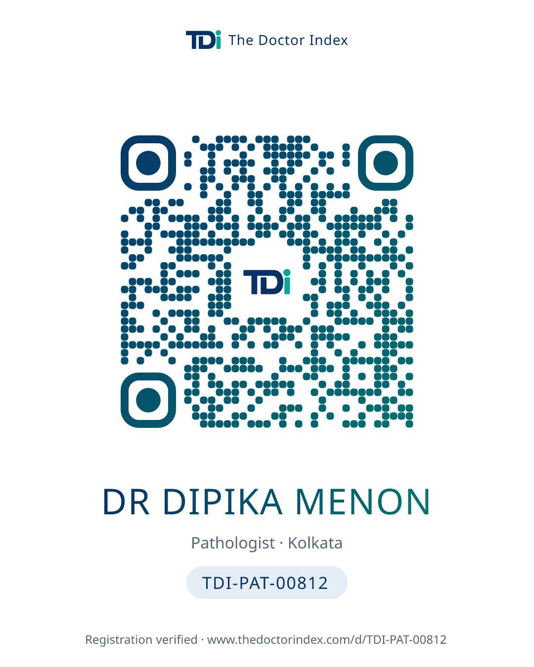 QR card for Dr Dipika Menon, TDI-PAT-00812