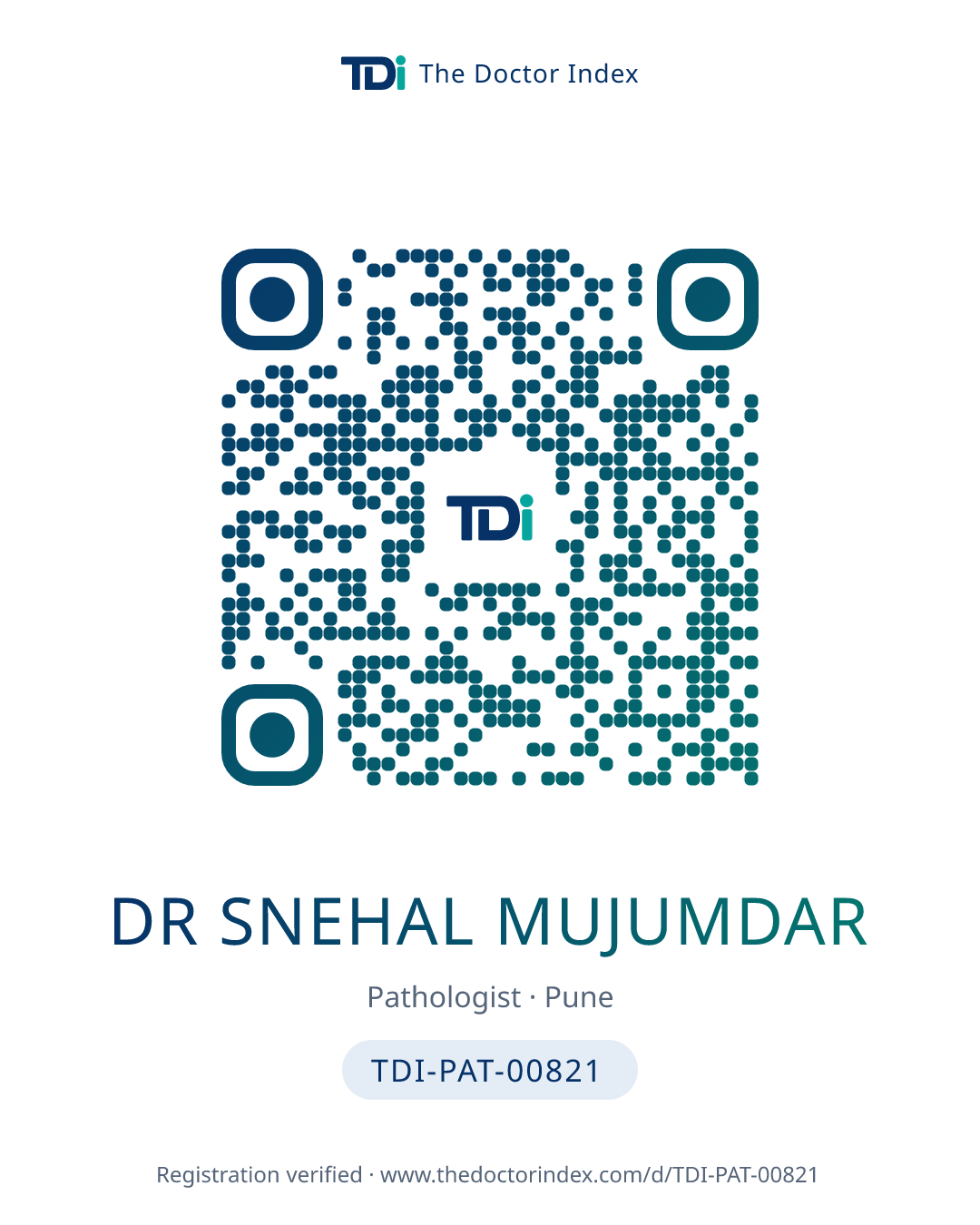 QR card for Dr Snehal Mujumdar, TDI-PAT-00821