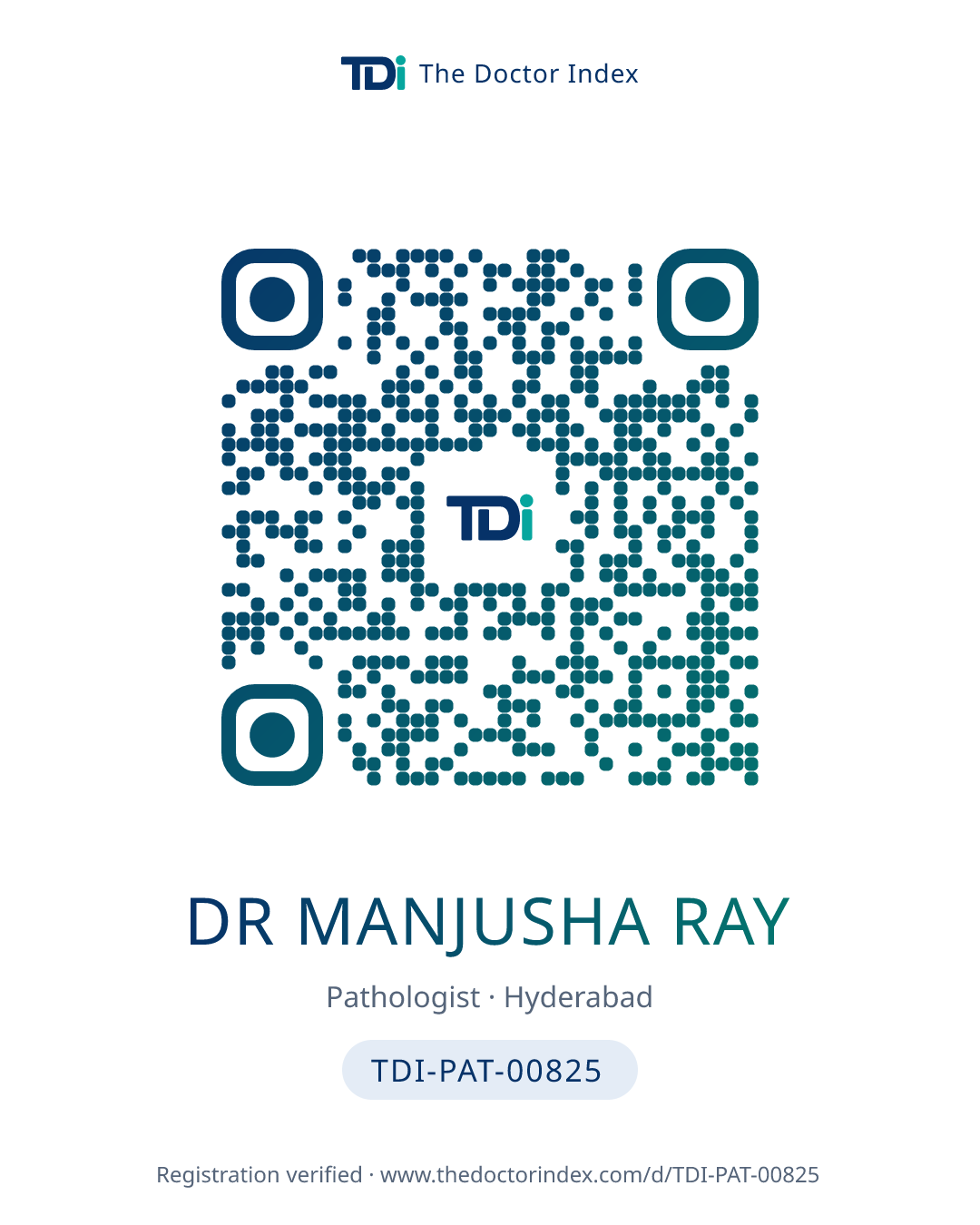 QR card for Dr Manjusha Ray, TDI-PAT-00825