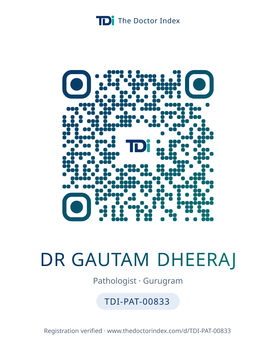 QR card for Dr Gautam Dheeraj, TDI-PAT-00833
