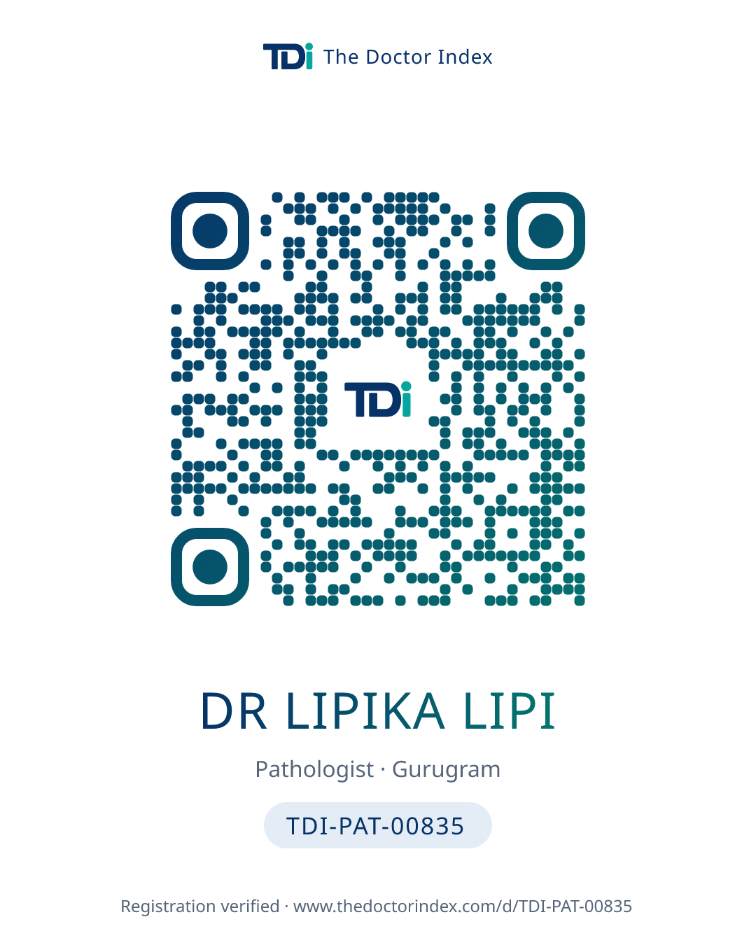 QR card for Dr Lipika Lipi, TDI-PAT-00835