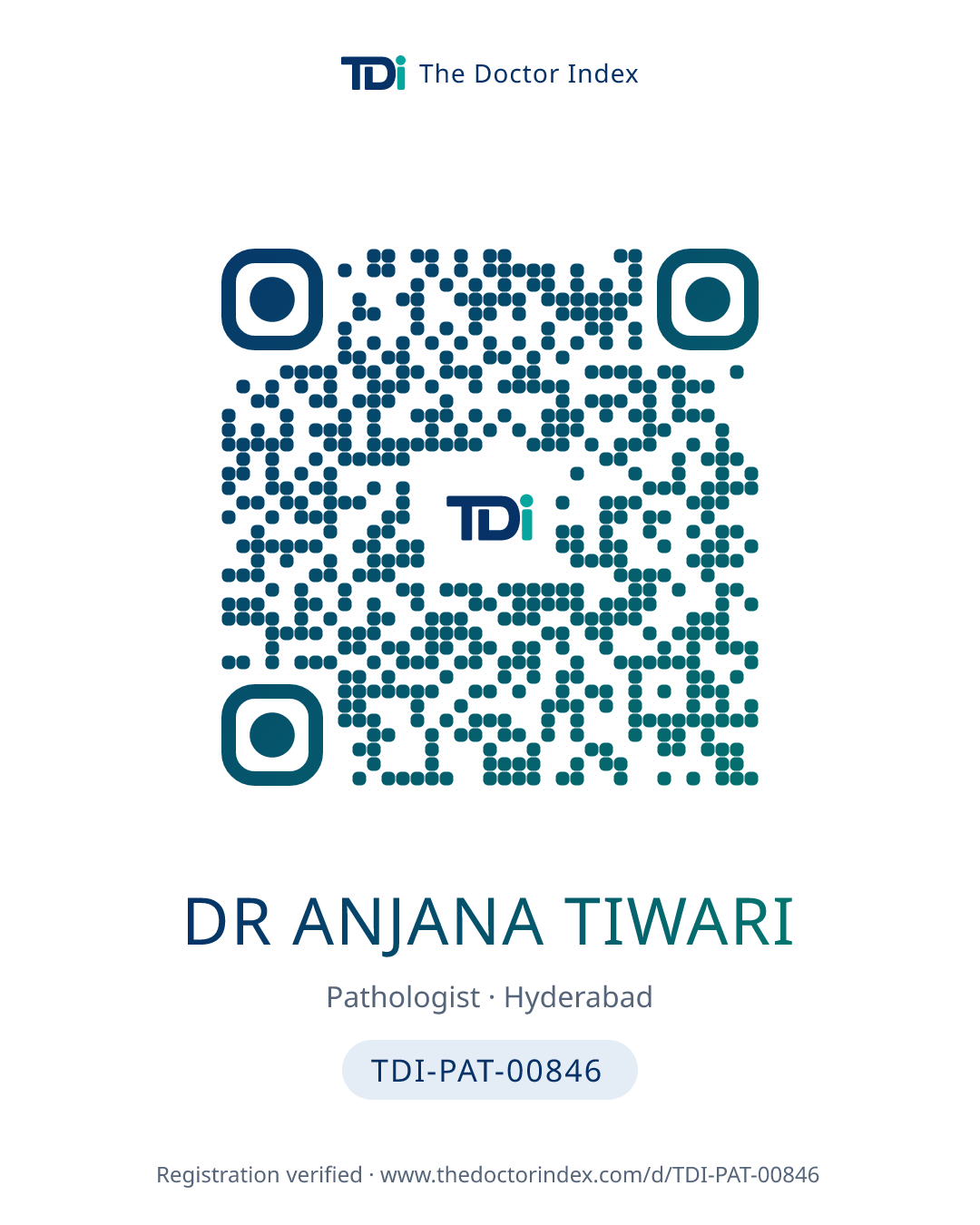 QR card for Dr Anjana Tiwari, TDI-PAT-00846