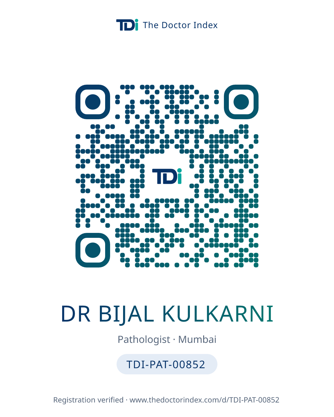QR card for Dr Bijal Kulkarni, TDI-PAT-00852