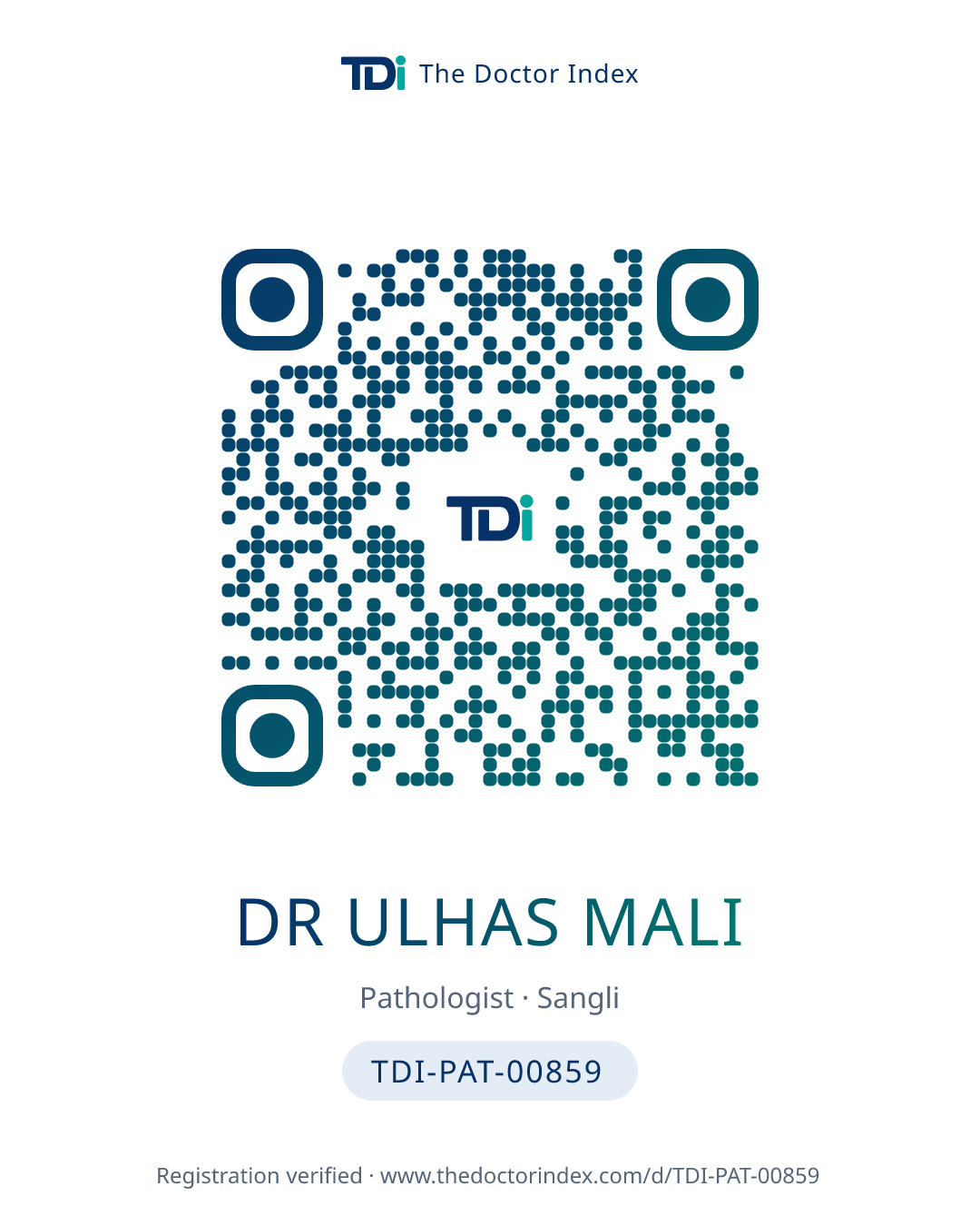 QR card for Dr Ulhas Mali, TDI-PAT-00859