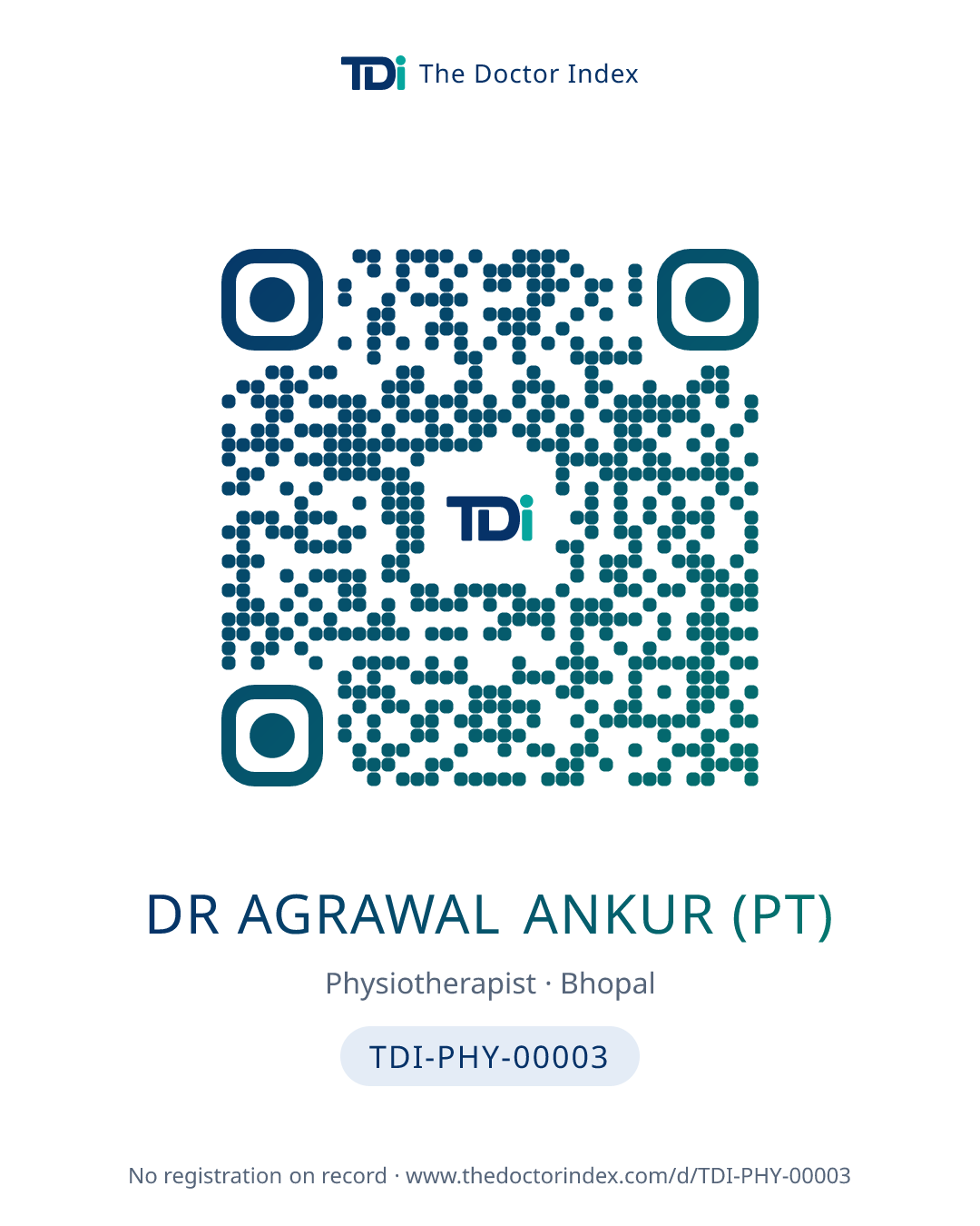 QR card for Dr Agrawal Ankur (PT), TDI-PHY-00003