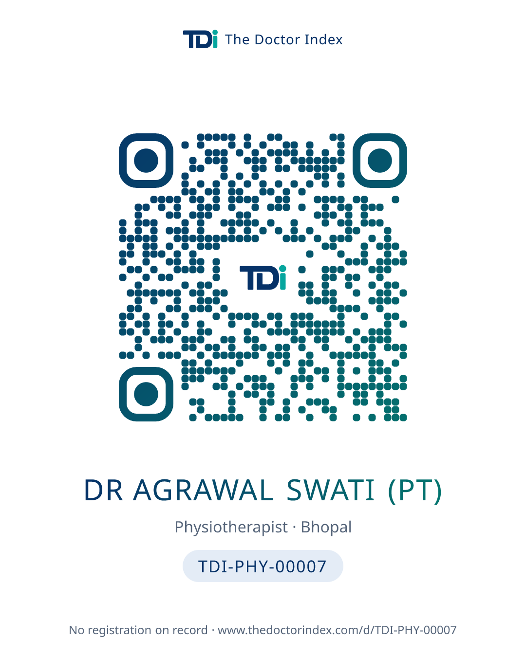 QR card for Dr Agrawal Swati (PT), TDI-PHY-00007