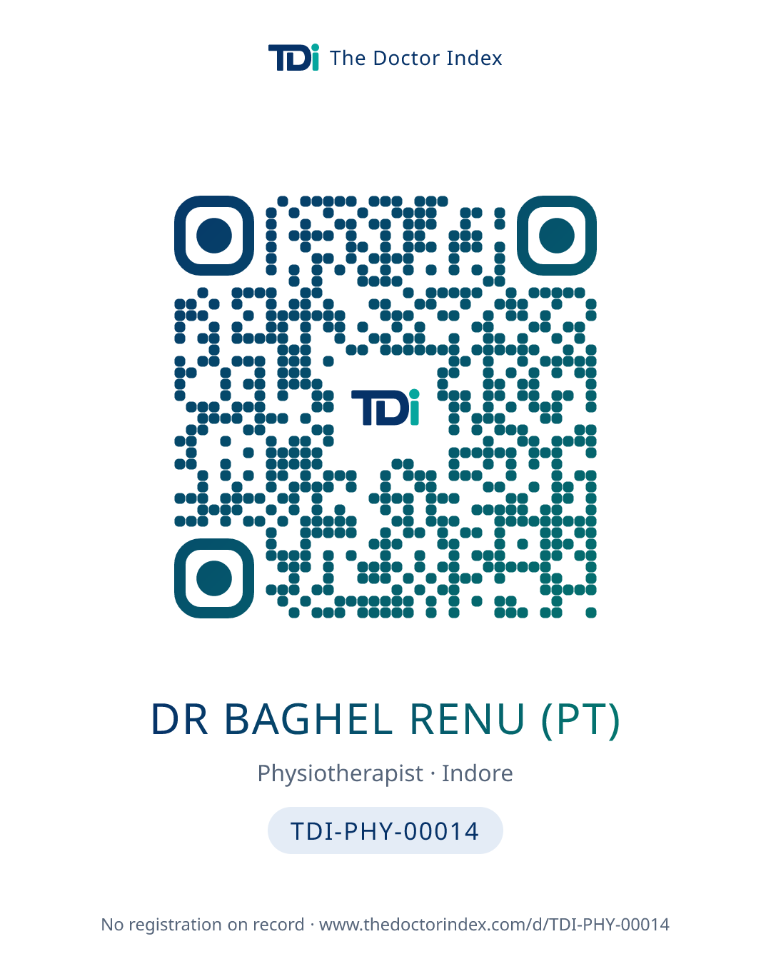 QR card for Dr Baghel Renu (PT), TDI-PHY-00014
