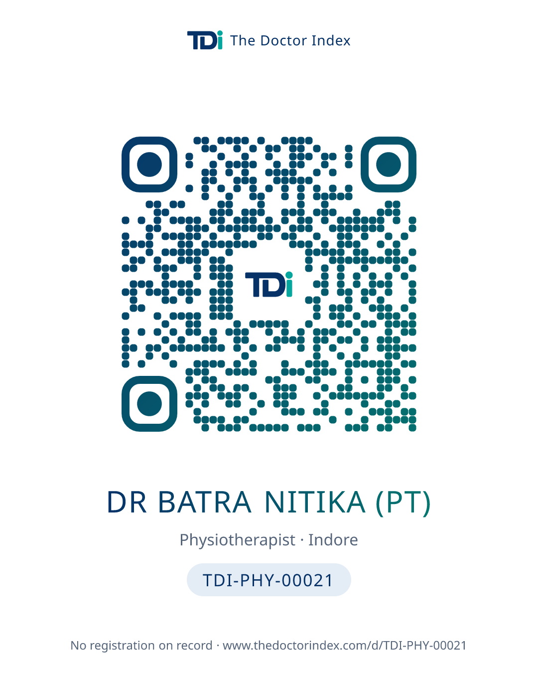 QR card for Dr Batra Nitika (PT), TDI-PHY-00021