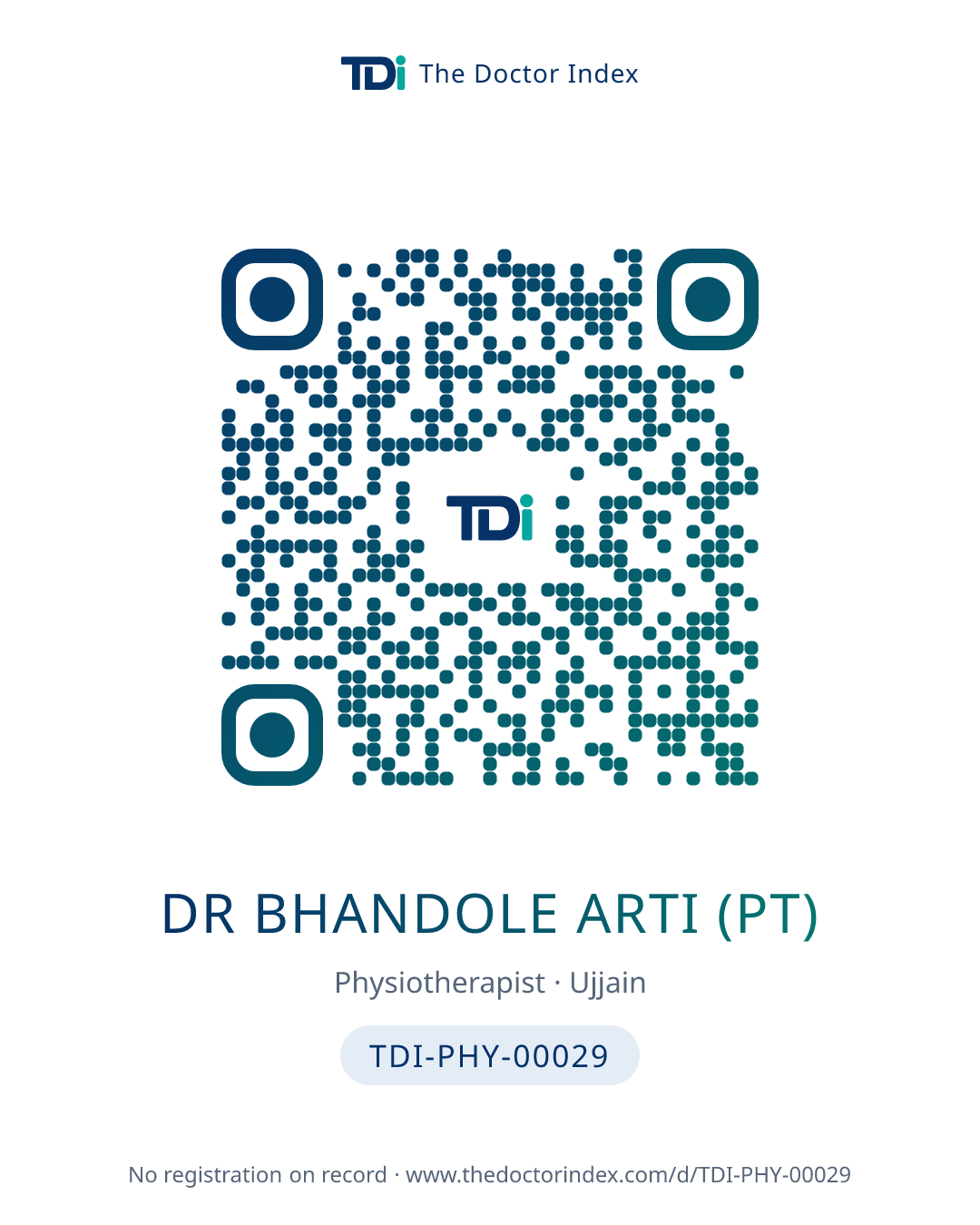 QR card for Dr Bhandole Arti (PT), TDI-PHY-00029