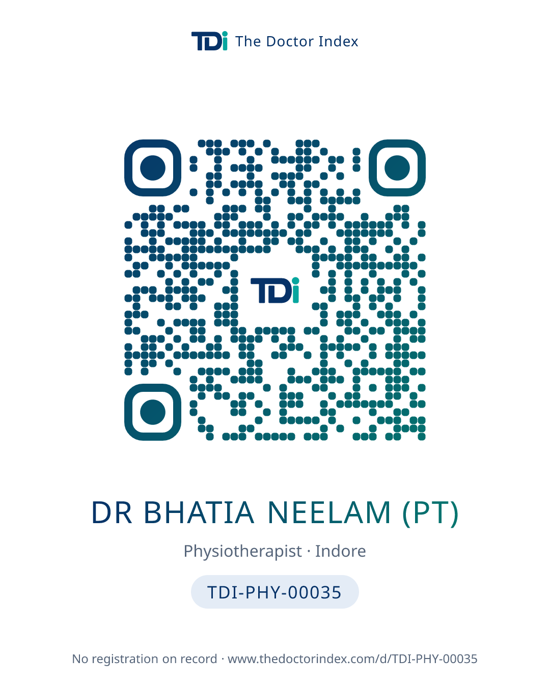 QR card for Dr Bhatia Neelam (PT), TDI-PHY-00035